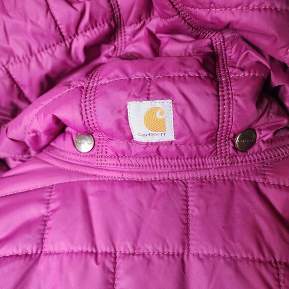 Carhartt Womens Puffer Jacket Flannel Lined Hooded Purple Pink Size Medium - Picture 6 of 14